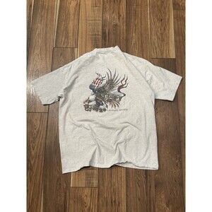 Vintage 90s Union Graphic Eagle American Flag T-Shirt XXL Gray Made In USA